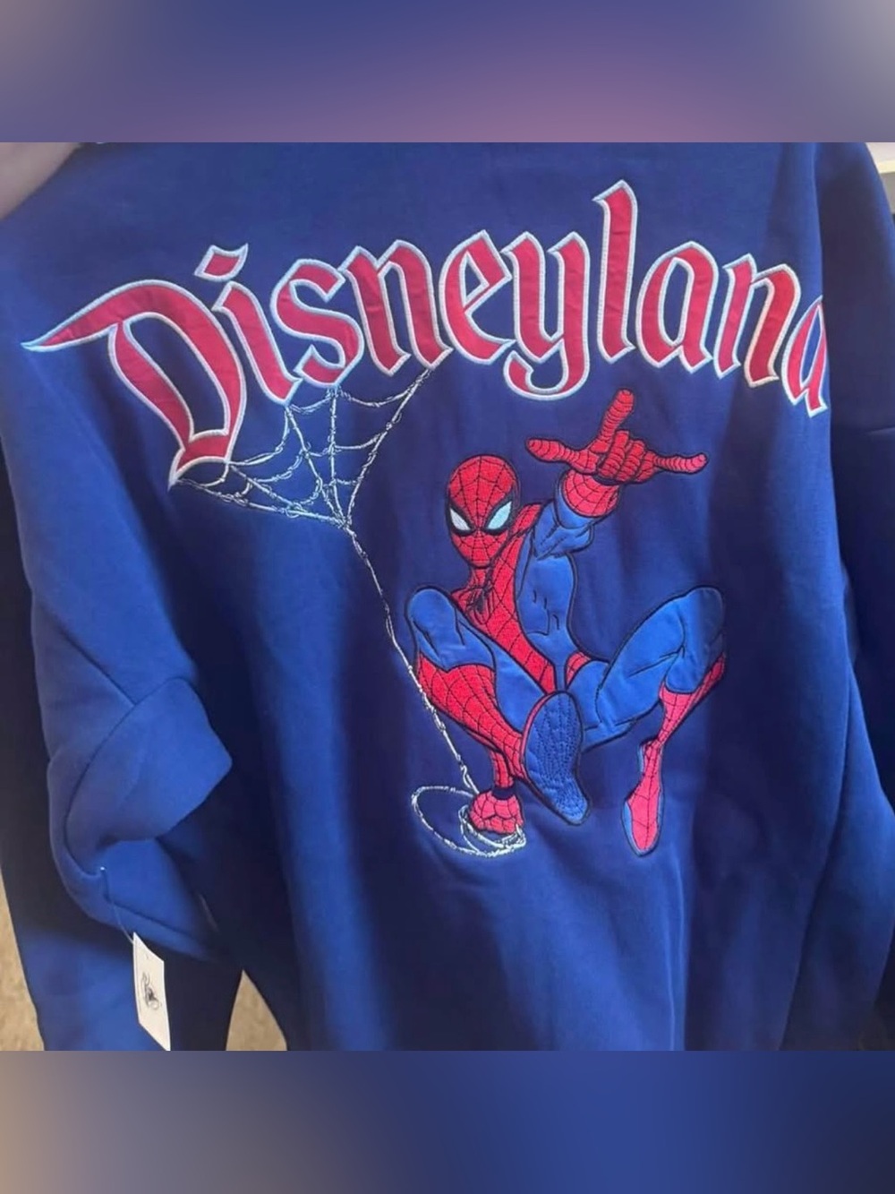 Disney Men’s Royal Blue Spider-Man Crewneck Sweatshirt with Red Accents
